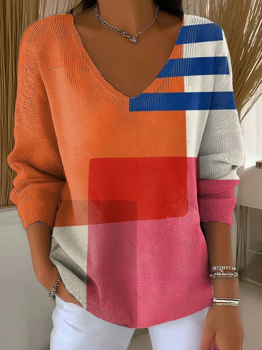 Kleurrijke trui met V-hals