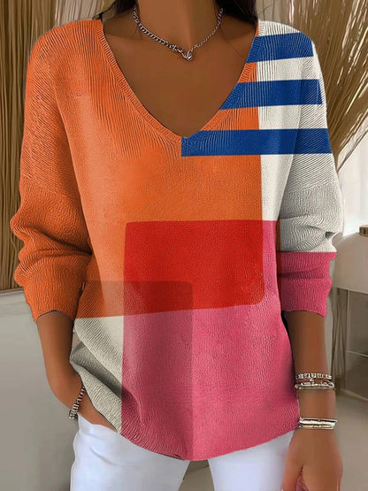 Kleurrijke trui met V-hals