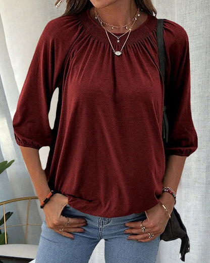 T-shirt met ronde hals en 3/4-mouwen