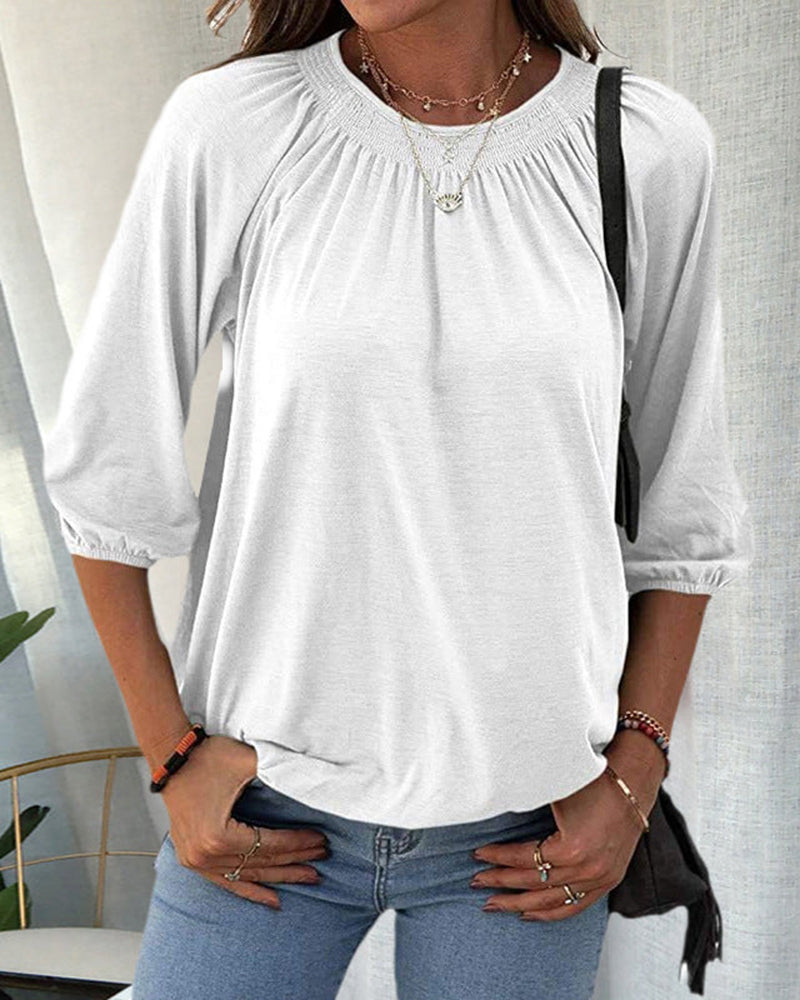T-shirt met ronde hals en 3/4-mouwen