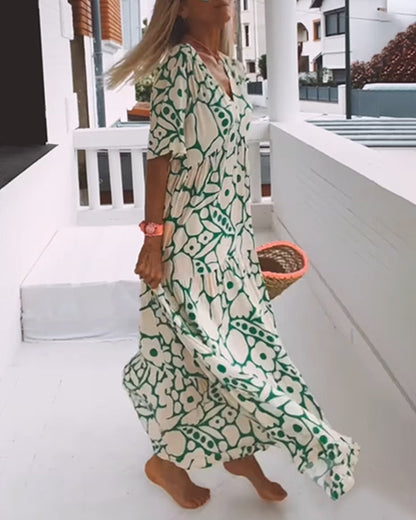 Losse jurk met V-hals en print