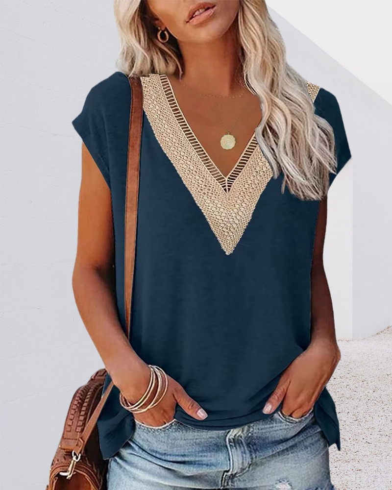 V-hals T-shirt met Kant