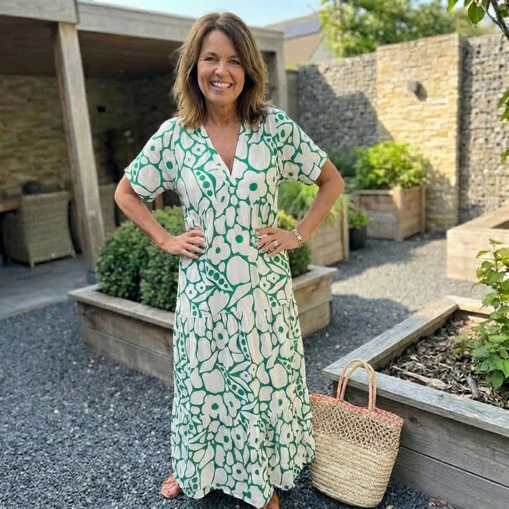 Losse jurk met V-hals en print