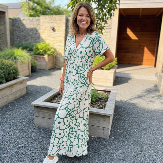 Losse jurk met V-hals en print